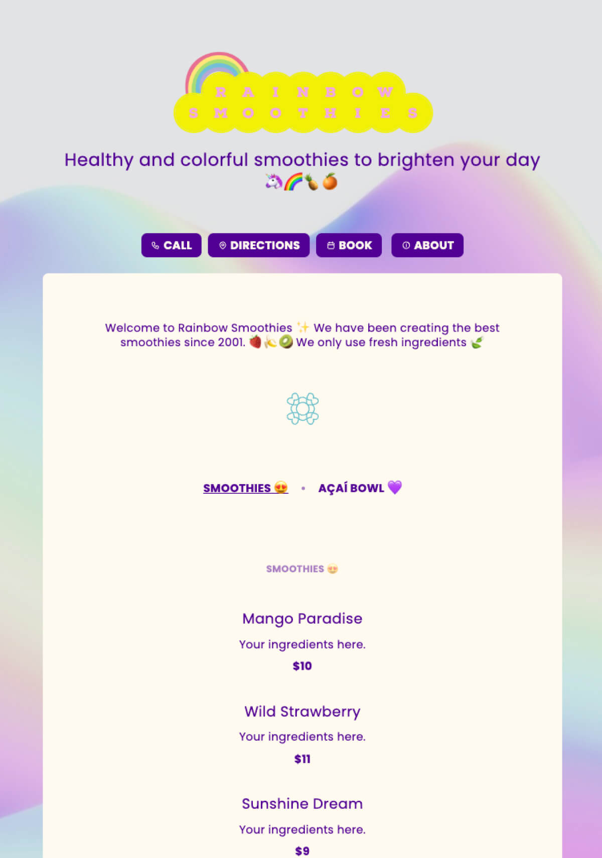 Free Smoothie Bar Menu Template Menuzen